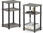 Furinno Just 3-Tier Turn-N-Tube End Table / Side Table / Night Stand / Bedside Table with Plastic Poles, 2-Pack, French Oak Grey/Black