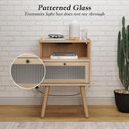 Mid Century Modern Nightstand with Charging Station, Bedside Tables with Glass Door, End Table Side Table with 2 Tiers Storage Space, for Bedroom, Living Room, Natural