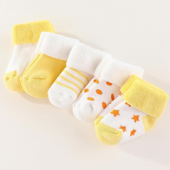 Unisex Baby Terry Socks 5-Pack for Baby boy and girl 0-12 Months Warm Cotton Socks
