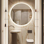 40" Round LED Bathroom Mirror, Wall Mounted Backlit Vanity With Lights, Fog Free Circle With Gold Frame, Smart Light Up 3-Color
