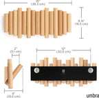 Umbra Picket 5 Hooks, Wall-Mounted Rail, Doubles as Art, Beveled Pine Wood Dowels, Natural Finish