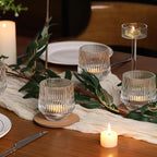 12 Pcs Large Glass Votive Candle Holders- 3.15"×3.15" Ribbed Candle Holders for Tealight Candles, Votives, Floatings, Tea Lights Candle Holders for Table Centerpieces, Wedding Table Decor