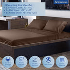 DREAMCARE King Size Sheets Set – 4 pcs Cooling Sheets – up to 21” Deep Pocket King Sheet Set – Hotel Luxury Sheets & Pillowcases – Superior Softness 100% Microfiber with Side Pocket - Mocha Brown