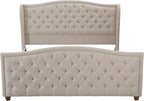 Jennifer Taylor Home Marcella Upholstered Shelter Headboard Bed Set, King, Sky Neutral Beige Polyester