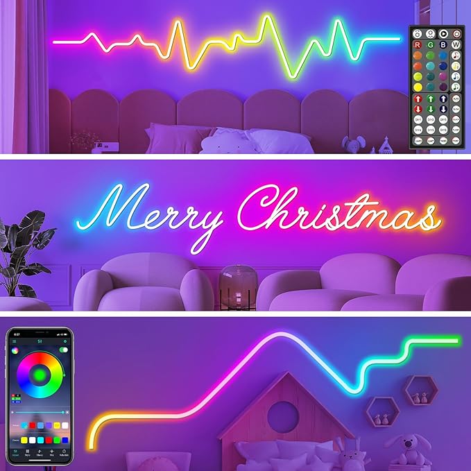 LETIANPAI 32.8Ft Neon Rope Lights,Flexible Led Rope Lights Control with App/Remote,Multiple Modes Rope Lights,IP65 Outdoor RGB Led Neon Lights Waterproof,Music Sync Gaming Led Light Strip (32.8FT)