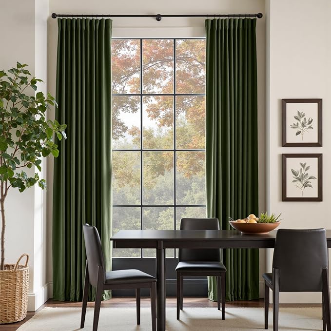 Lazzzy Velvet Blackout Curtains Thermal Insulated Room Window Drapes Super Soft Luxury Curtains for Living Room Bedroom Rod Pocket 2 Panels, Moss, 52" W x 90" L