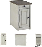 Signature Design by Ashley Bolanburg Farmhouse Chair Side End Table with Outlets and USB Ports, Antique Cream & Brown