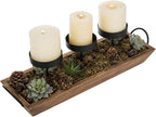MyGift 3-Pillar Black Metal Candle Holder with Rustic Wood Tray and Handles, Tabletop/Mantel Centerpiece
