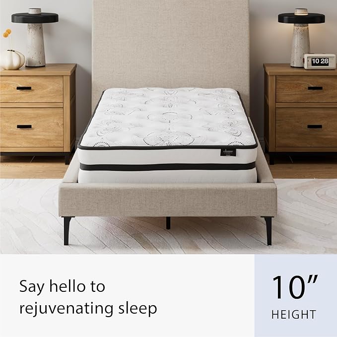 Signature Design by Ashley Queen Size Chime 10 Inch Medium Firm Hybrid Mattress with Cooling Gel Memory Foam for Pressure Relief, Fiberglass Free, Mattress In A Box