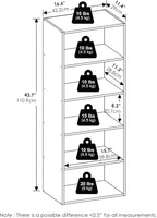 Furinno Basic Book Shelf, 5-Tier Bookshelf, Cube Storage Organizer Bookcase with Open Shelf, 11 x 17 x 44, for Living Room, Bedroom, Home Office, Espresso
