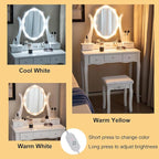 CHARMAID Makeup Vanity Table with Lighted Mirror, Vanity Desk with 10 LED Lights, Adjustable Brightness, 5 Drawers and Removable Storage Organizer, Bedroom Dressing Table with Stool (White)