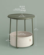 VASAGLE LILEA Collection - Small Round Side End Table, Modern Nightstand with Fabric Basket, Forest Green and Cream White ULET223C80
