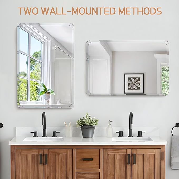 Frameless Bathroom Mirror for Over Sink,Wall Mounted Vanity Mirrors 20x30in,Rounded Rectangle Mirror Frameless with Polished Edge for Bedroom,Living Room,Entryway,Shatterproof (Horizontal/Vertical)