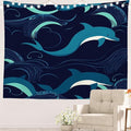 Batmerry Ocean Sea Waves Tapestry, Dolphin Nautical Wall Art Hanging Decoration Polyester Fiber White Ruffled Around for Dorm Room Bedroom Living Room, 39.1x59.1 inches