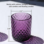 Woho 24pcs Purple Votive Candle Holders, Glass Tea Lights Candle Holder for Wedding Table Centerpiece, Studded Diamond Tealight Candle Holder for Tealight Candles/Votive Candles