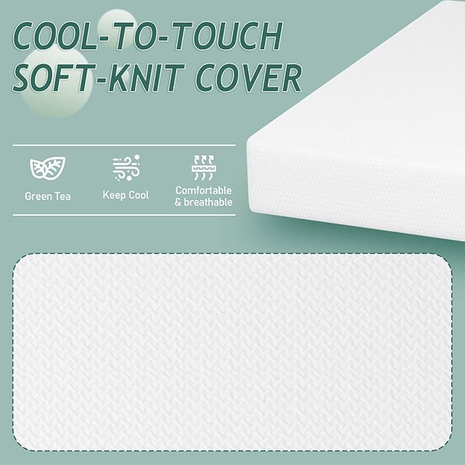 PayLessHere 10 Inch Twin XL Green Tea Memory Foam Mattress Cooling Gel Infused Mattress,Medium Firm Mattresses Fiberglass Free/CertiPUR-US Certified/Bed-in-a-Box/Pressure Relieving Twin XL Size,White