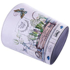 Wastebasket, British Style PU Leather Round Decorative Trash Bin Garbage Can Wastebasket Without Lid for Living Room Home Office - Plants and Butterfly