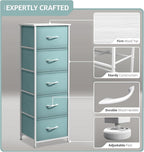 Sorbus Fabric Dresser for Kids Bedroom - Chest of 5 Drawers, Tall Storage Tower, Clothing Organizer, for Closet, for Playroom, for Nursery, Steel Frame, Fabric Bins - Wood Handle (Aqua)