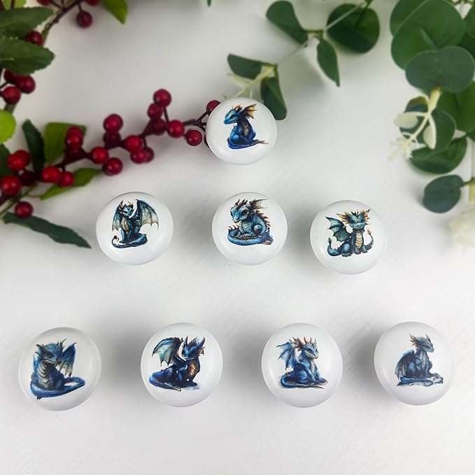 1.5" 8 PCS Ceramic Unique Cute Fun Dinosaur Pterodactyl Safari Animal Theme Nursery Kids Room Cabinet Bedroom Dresser Drawer Knobs Pulls
