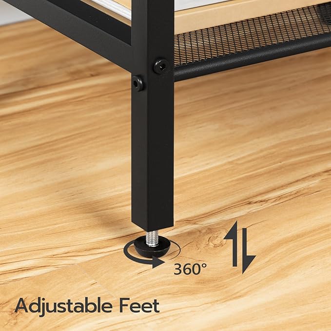 HOOBRO Tall Side Table, Industrial End Telephone Table with Adjustable Mesh Shelves, for Living Room, Bedroom, Entryway, Office, Greige BG03DH01