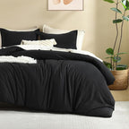 Litanika Comforters Black Oversized King Size, 3 Pieces Lightweight Solid Bedding Comforter Set, All Season Fluffy Bed Set (120x98In Comforter & 2 Pillowcases)