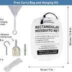 Mosquito Net for Single to King-Sized Beds – 4 Side Openings & 6 Hanging Loops – Decorative Rectangular Shape for Home & Travel – Bed Canopy Hanging Kit & Carrying Bag Included