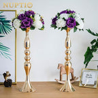 NUPTIO Pcs of 2 Fake Flower Ball Arrangement Bouquet,15 Heads Plastic Roses with Base, Suitable for Our Store's Wedding Centerpiece Flower Rack for Parties Valentine's Day Home Décor (Purple & White)