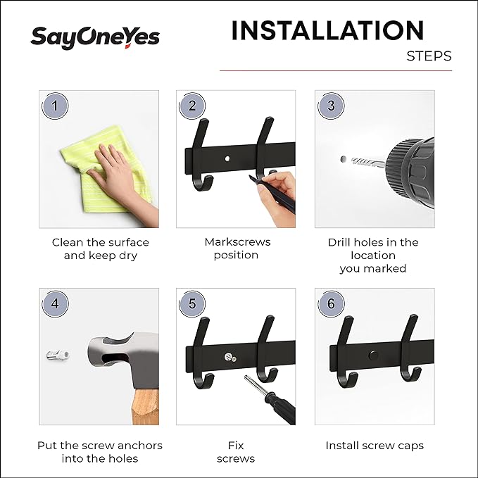 Matte Black Coat Rack Wall Mount – 15 Inch Stainless Steel Hook Rail with 5 Double Coat Hooks – Wall Mounted Entryway Organizer for Coats, Hats, Bags, Towels, Robes, Closet or Bathroom - 2 Pack