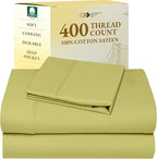 California Design Den Twin XL Sheet Sets - 400 Thread Count Sateen, 100% Cotton Sheets Twin XL, Deep Pockets, Cooling and Durable Bedding for Dorm Rooms & Adults - Celery Green
