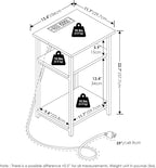 Furinno Moretti Side Table, 3-Tier End Table with Charging Station, Metal Frame Night Stand, Bedside Table with USB and Type-C Charging Port, for Living Room, Bedroom, Americano