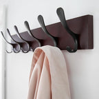 SKOLOO Coat Rack Wall Mount - Wooden Brown Wall Coat Hook, Wall Coat Hanger Rack with 6 Hooks for Hanging Coats, Hats, Clothing, Scarfs, Brown & Black