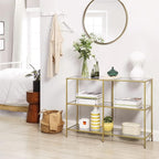 VASAGLE 39.4 Inch Console Table with 3 Shelves, Sofa Tables, Modern Entryway Table, Metal Frame, Tempered Glass Shelf, Entryway Living Room Bedroom, Metallic Gold and Transparent ULGT27G