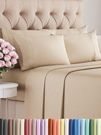 King Sheets Set 6 Piece - Bed Sheets King Size - Soft Hotel Luxury Bedding - Cooling, Comfy & Breathable - 1 Flat & 1 Fitted & 4 Pillowcases with Deep Pockets - Wrinkle Resistant & Fade Free - Cream