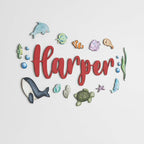 Custom Nursery Name Sign with Themed Decor Kit | Personalized Wooden Wall Art for Baby, Kids Room | Space, Jungle, Circus, Under the Sea, Woodland, Rainbow (20", Under the Sea)