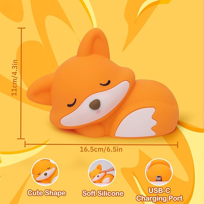 Fox Night Light for Boys Girls, Dimmable Squishy Fox Silicone Animal Lamp, Cute Foxes Gifts Decor Nightlight for Birthday Xmas Gifts