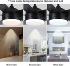 YUHAO 44 Inch Black Ceiling Fan with Light and Remote Control.Noiseless,Dimmable,3CCT,6 Speeds Reversible, DC Ceiling Fans for Indoor or Covered Outdoor