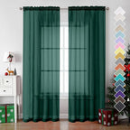 OVZME Hunter Green Sheer Curtains 84 Inches Long 2 Panels - Soft Light Filtering Window Sheer Panels for Living Room/Bedroom, Top Dual Rod Pocket, 1 Pair, Each 42Wx84L Inches