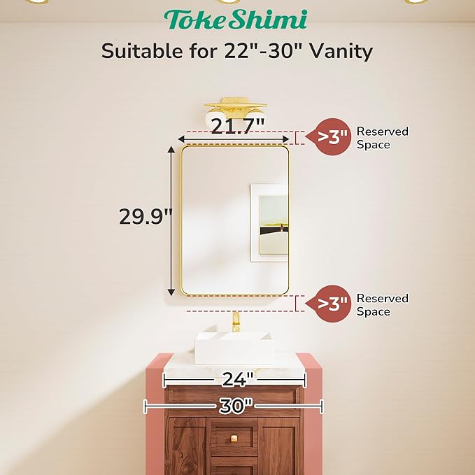 TokeShimi Black Bathroom Mirror 22x30,HD Tempered Glass,Matte Black Bathroom Vanity Mirror for Over Sink,Seamless Aluminum Framed Mirror Wall(Horizontal/Vertical)