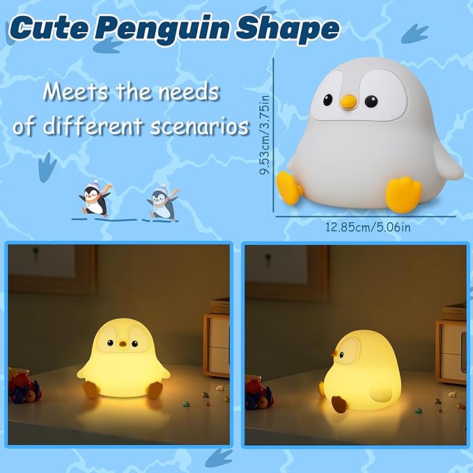 Penguin Gifts, Cute Penguin Night Light, Animal Silicone Nursery Lamp with Dimming and Timing Function, Cute Decor Lights