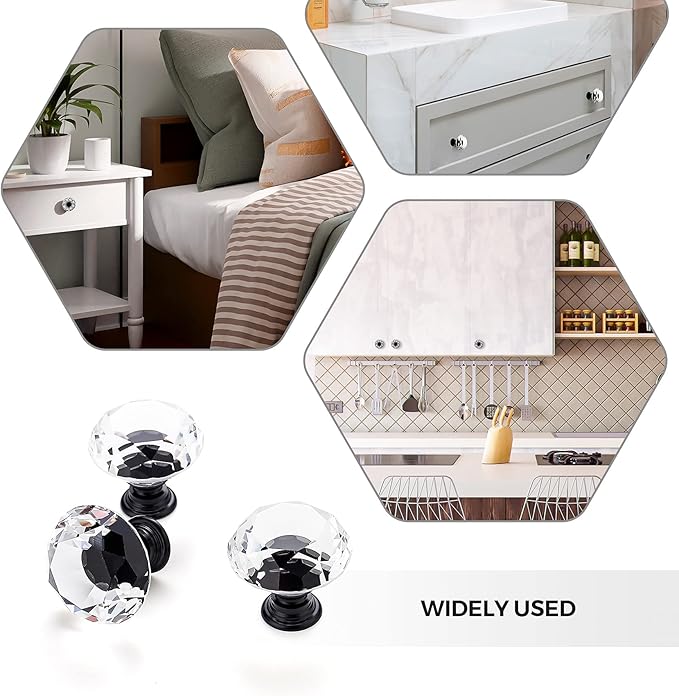 Ravinte 20 Pack Crystal Drawer Knobs - Glass Cabinet Knobs, Diamond Shaped, 30 mm with Black Base