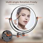 Rocollos 9" Plug-in Wall Mounted Lighted Makeup Mirror 1X/10X Magnification, Super Large Double Sided LED Vanity Mirror for Bathroom (Black)