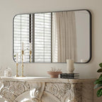 BEAUTYPEAK 26" x 38" Rectangular Aluminum Alloy Frame Wall Mounted Bathroom Mirror with Rounded Corners, Black