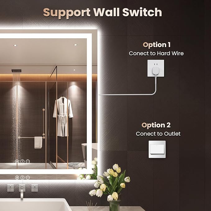 28"X36" LED Bathroom Mirror with Front Lights and Backlit, Anti-Fog, Dimmable, Shatter-Proof Tempered Glass, Lighted Bathroom Vanity Mirror for Wall with 3 Colors, Memory Function