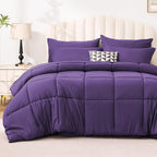 Love's cabin Full Comforter Set Dark Purple, 7 Pieces Full Bed in a Bag, All Season Bedding Sets with 1 Comforter, 1 Flat Sheet, 1 Fitted Sheet, 2 Pillowcase and 2 Pillow Sham