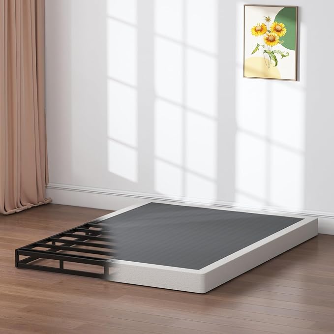Box Spring Full 5 Inch Low Profile Heavy Duty Metal Mattress Foundation with Easy Clean Fabric Bed Cover, Non-Slip, No Noise, Easy Assembly