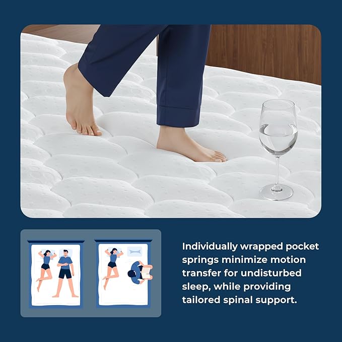 Vesgantti Mattress Twin XL 9 Inch, Fiberglass-Free | Cool Sleep Hybrid Mattress in a Box - Memory Foam & Pocket Springs, Ergonomic Design, Pressure Relief, Medium Firm Feel, 39"*80"*9