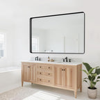 Suidia Bathroom Mirror, 36" x 55" Wall Mirror Metal Framed, Bathroom Vanity Mirror for Living Room Bedroom Bathroom Entryway, Black, Rounded Corner Style