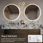 Niccy Round Led Mirror for Bathroom, 32" Backlit Mirror for Wall Circle Lighted Mirror with Gold Frame Anti-Fog, 3 Colors, HD Glass and IP65 Waterproof