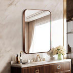 22"x30" Brushed Bronze Bathroom Mirror for Wall, Rounded Rectangle Mirror with Brown Metal Frame Hanging for Bathroom Entryway Vanity,Living Room,Bedroom,Vertical or Horizontal