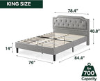 Zinus Kellen Upholstered Scalloped Platform Bed Frame, Mattress Foundation, Wood Slat Support, No Box Spring Needed, Eco Friendly WonderBox (TM), Easy Assembly, Dark Grey, King
